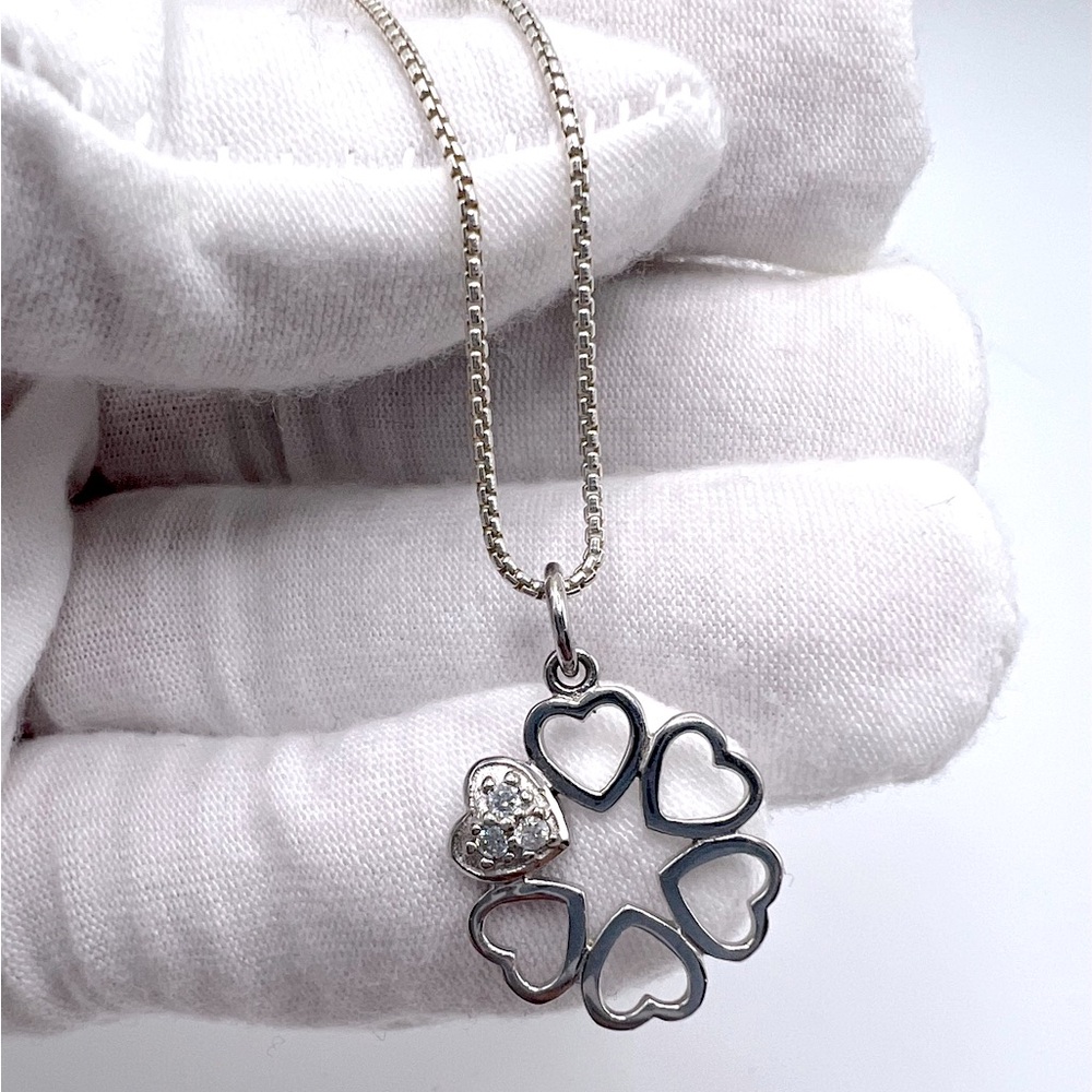 .925 Sterling Silver Heart Wreath Necklace with Cz Accents